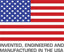 American flag with text: Invented, engineered and manufactured in the USA.