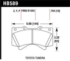 Hawk Performance 08-14 Toyota Land Cruiser Ceramic Street Front Brake Pads dimensions for high performance offroad vehicles.