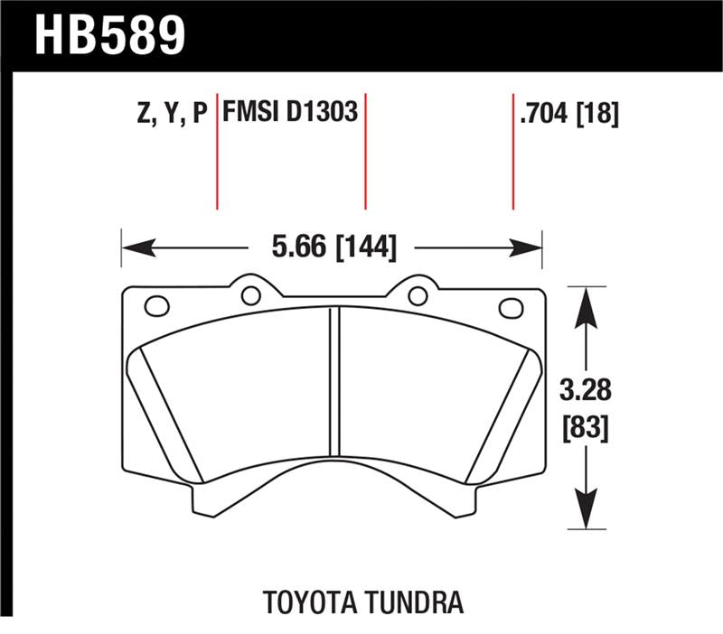 Hawk Performance 08-14 Toyota Land Cruiser Ceramic Street Front Brake Pads dimensions for high performance offroad vehicles.