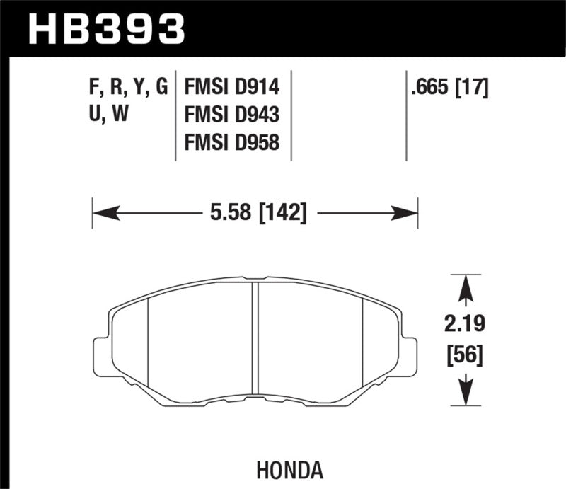 Hawk 89/03-17 Honda Accord HPS 5.0 Front Brake Pads dimensions