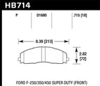 Hawk 2015 Ford F-250/350/450 Super Duty Front Brake Pads dimensions