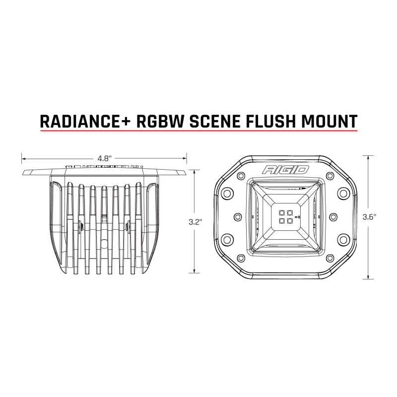Rigid Industries Radiance+ Scene RGBW Flush Mount - Pair dimensions and design for offroad lighting.