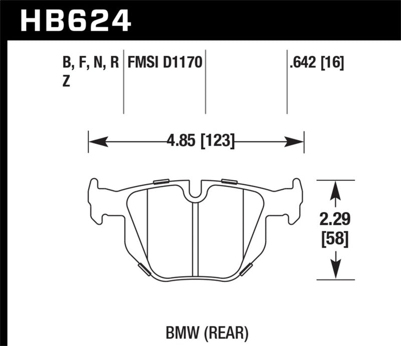 Hawk 2006-2006 BMW 330i HPS 5.0 Rear Brake Pads dimensions