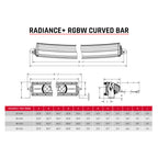 Rigid Industries Radiance+ Curved 30in. RGBW Light Bar dimensions and specifications diagram for offroad lighting.