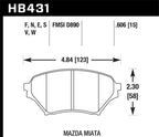 Hawk 01-05 Miata w/ Sport Suspension HPS  Street Front Brake Pads D890 dimensions outline