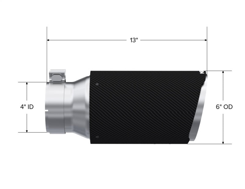MBRP Universal Carbon Fiber Tip 6in OD/4in Inlet/12in L - Angle Cut Tip Secondary image
