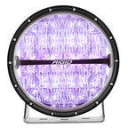 Rigid Industries 360-Series 9in LED Off-Road Drive Beam - RGBW with purple light.