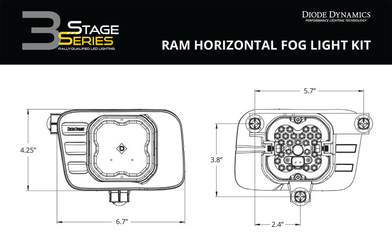 Diode Dynamics SS3 Pro Type Ram Horiz Kit ABL - Yellow SAE Fog Secondary image