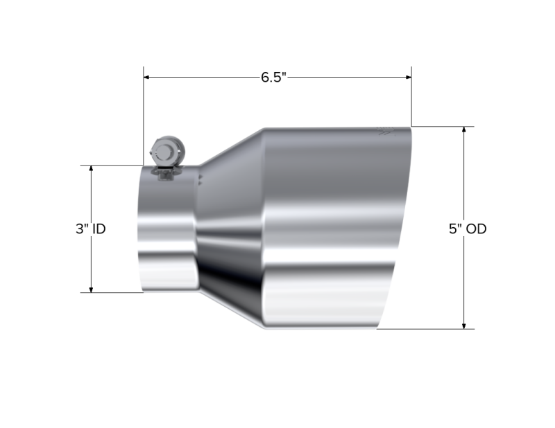 MBRP Universal T304 Stainless Steel Tip, 3in ID / 5in OD Out / 6.5in Length / Angle Cut Single Wall Secondary image