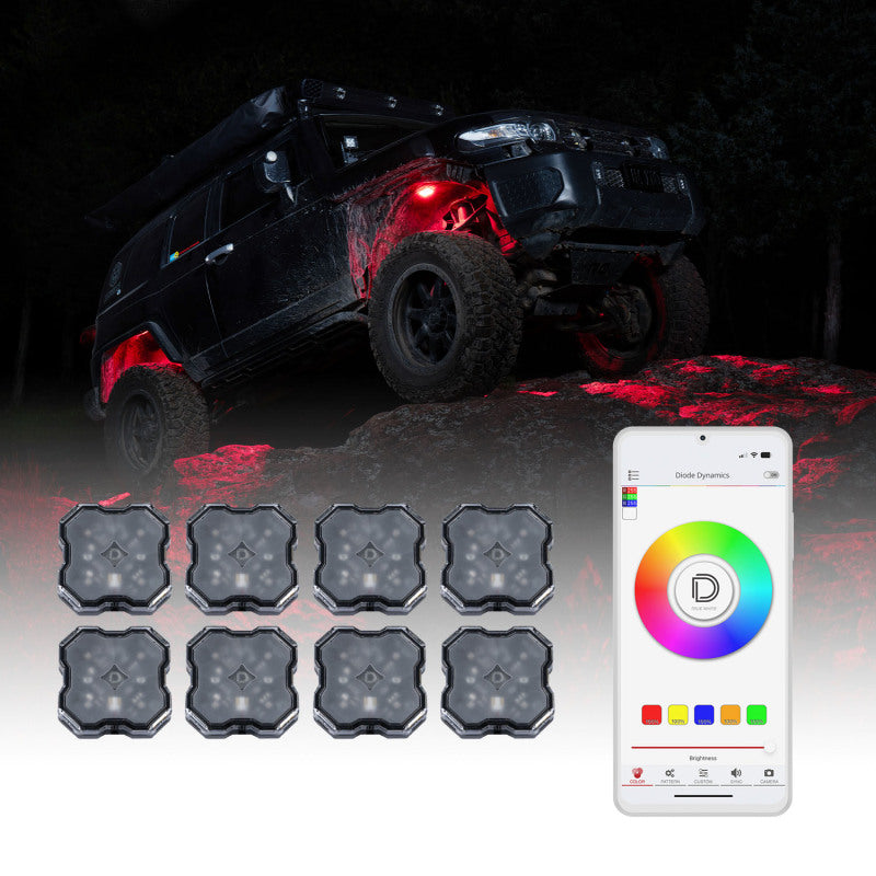 Diode Dynamics Stage Series SXS Rock Light Installer Kit - RGBW M8 w/Controller (8-pack) Secondary image