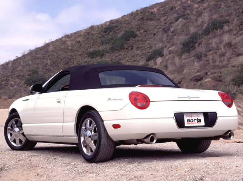 Borla 03 Thunderbird 3.9L V8 AT RWD 2 DR Catback Exhaust on a white convertible.