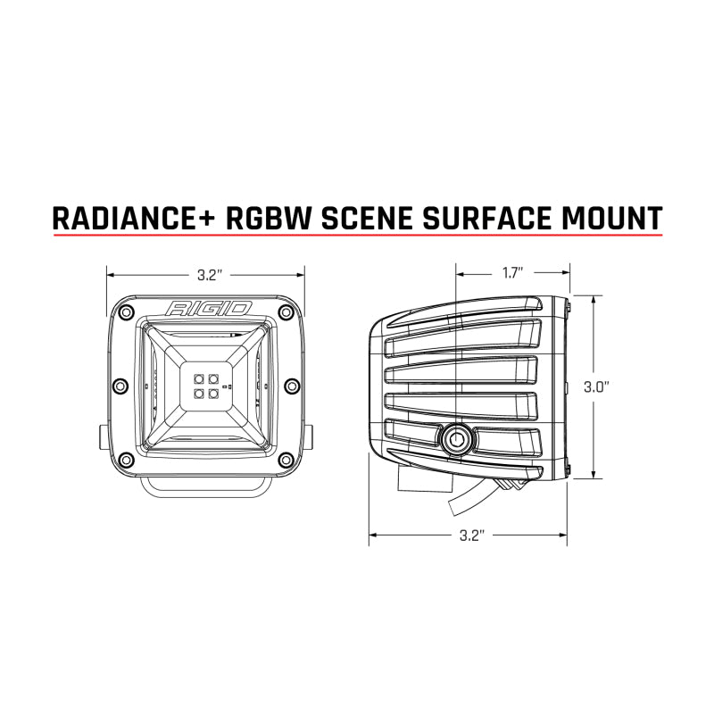 Rigid Industries Radiance+ Scene RGBW Surface Mount - Pair dimension diagram for offroad lighting and electrical