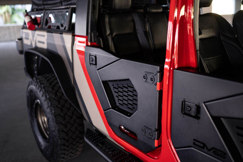 DV8 Offroad 18-22 Jeep Wrangler JL/JT Spec Series Half Doors - Rear Set on a Jeep interior