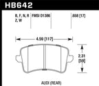Hawk Performance 09-10 Audi A4/Quattro / 08-11 A5 Quattro / 09-11 Q5 Rear Ceramic Street Brake Pads specifications diagram