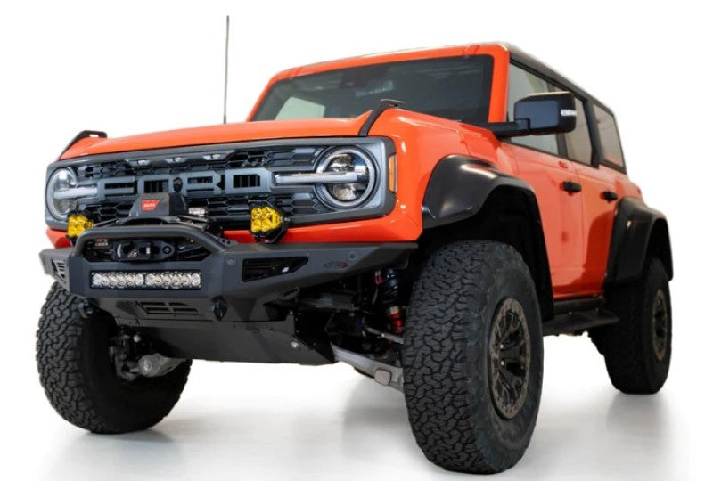 Addictive Desert Designs 22-23 Ford Bronco Raptor Rock Fighter Skid Plate on an off-road modified vehicle