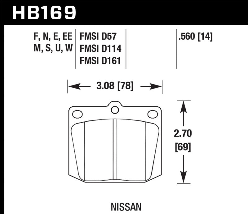 Hawk HPS Street Brake Pads dimensions for Nissan vehicles