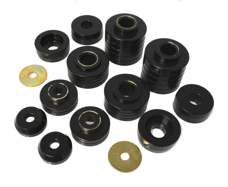 Energy Suspension 80-98 Ford F250/F350 / 80-92 Ford F100/F150 / 85-98 Ford F450 Black Body Mount Set components for trucks.