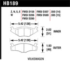 Hawk Blue 9012 Brake Pads Volkswagen dimensions and specifications