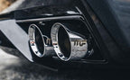 MagnaFlow Axle-Back, SS, 2.5in, Quad Split Rear 3.5in Tip 2015 Dodge Challenger 3.6L V6 exhaust tips close up