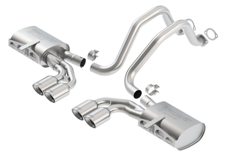 Borla 97-04 Chevrolet Corvette 5.7L 8cyl S-Type SS Catback Exhaust system components in polished stainless steel. Main image