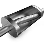 MagnaFlow Sys C/B 11-15 Ford Super Duty F250 6.2L EC CC, SS 3.5in Single Rear Pass Side Ext 5in Tip exhaust muffler close-up