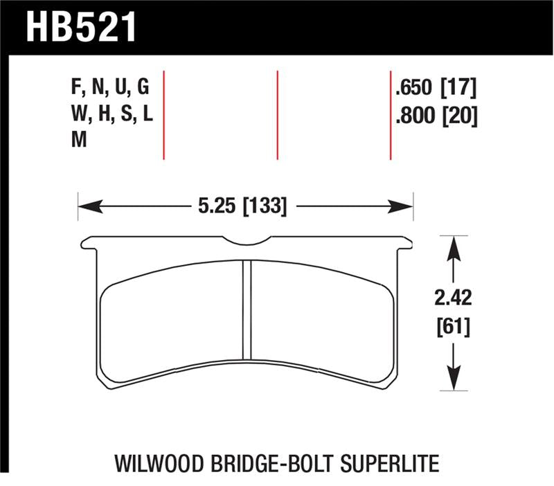 Hawk Wilwood Superlite 4/6 Forged DTC-60 Race Brake Pads dimensions