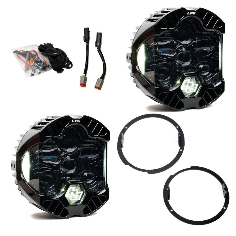 Baja Designs 07-18 Jeep Wrangler JK DOT LP6 LED Headlight Kit (For LED Headlights) - Clear/White components and installation parts
