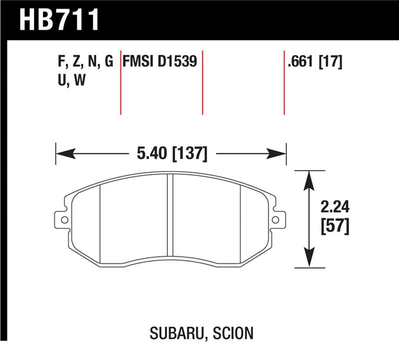 Hawk 13 Subaru BRZ / 13 Scion FR-S Perf. Ceramic Front Street Brake Pads dimensions and specifications