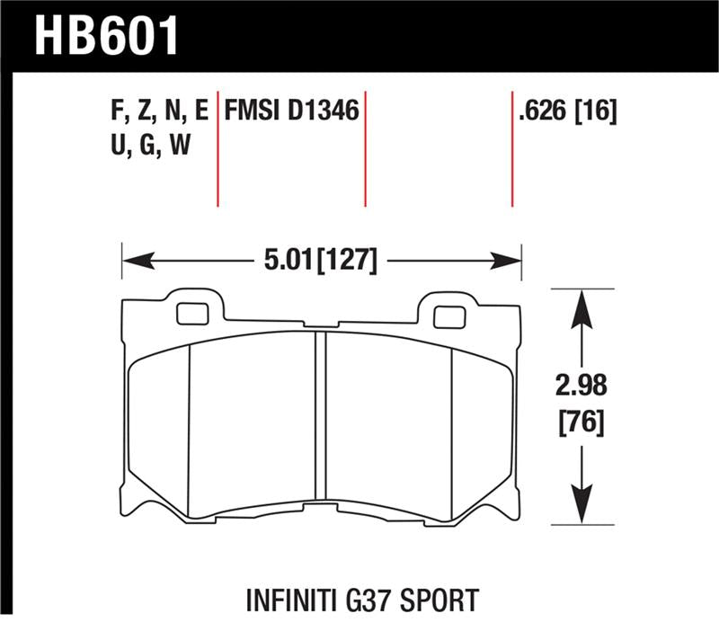 Hawk 09-12 Infiniti G37 Sport HPS Street Front Brake Pads dimensions