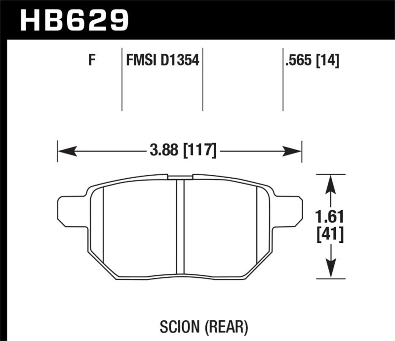 Hawk 08-15 Scion xB HPS 5.0 Rear Brake Pads dimensions