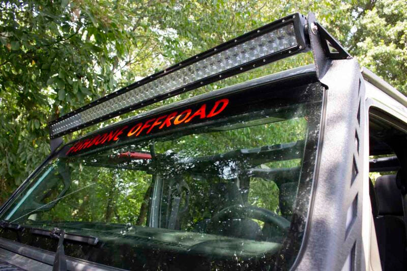Fishbone Offroad 2018+ Jeep Wrangler JL Windshield Light Bracket with light bar, offroad lighting accessory for Jeep.