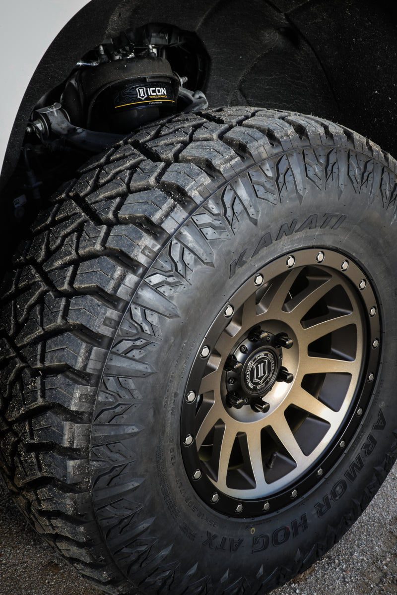 ICON Compression 17x8.5 6x5.5 0mm Offset 4.75in BS 106.1mm Bore Bronze Wheel on offroad tire