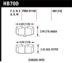 Hawk 06-07 Subaru Impreza WRX DTC-60 Front Race Brake Pads dimensions diagram