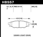 Hawk 08 WRX Rear HPS Street Brake Pads dimensions diagram