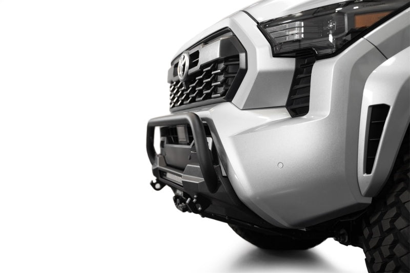 Addictive Desert Designs2024+ Toyota Tacoma Stealth Center Mount Winch Front Bumper w/ Top Hoop on a truck