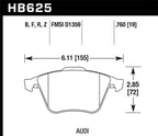 Hawk 2001-2010 Audi S3 European HPS 5.0 Front Brake Pads dimensions