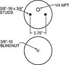 Diagram showing dimensions for 3/8"-16 studs and blindnut.