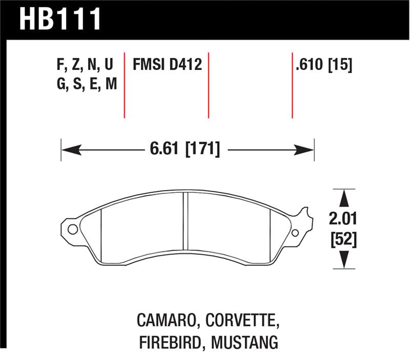 Hawk 94-04 Mustang Cobra / 88-95 Corvette 5.7L / 88-92 Camaro w/ HD Brakes Front Performance Ceramic dimensions and specifications Main image