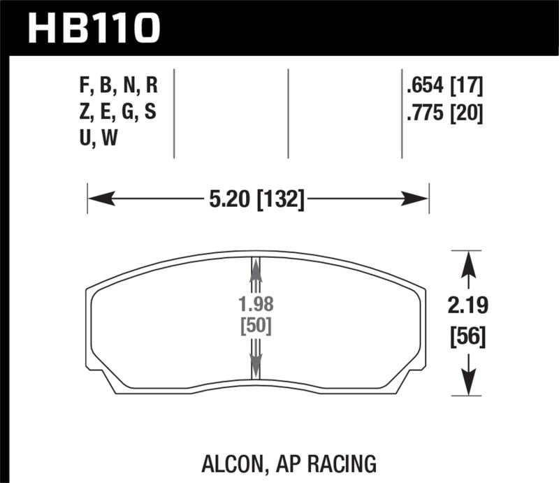 Hawk AP Racing CP3307/CP5040-5S4/(Essex) CP5200 (SC250) Caliper Blue 9012 Race Brake Pads dimensions and specifications