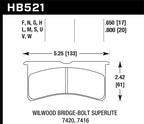 Wilwood HB521 Bridge-Bolt Superlite brake pad dimensions
