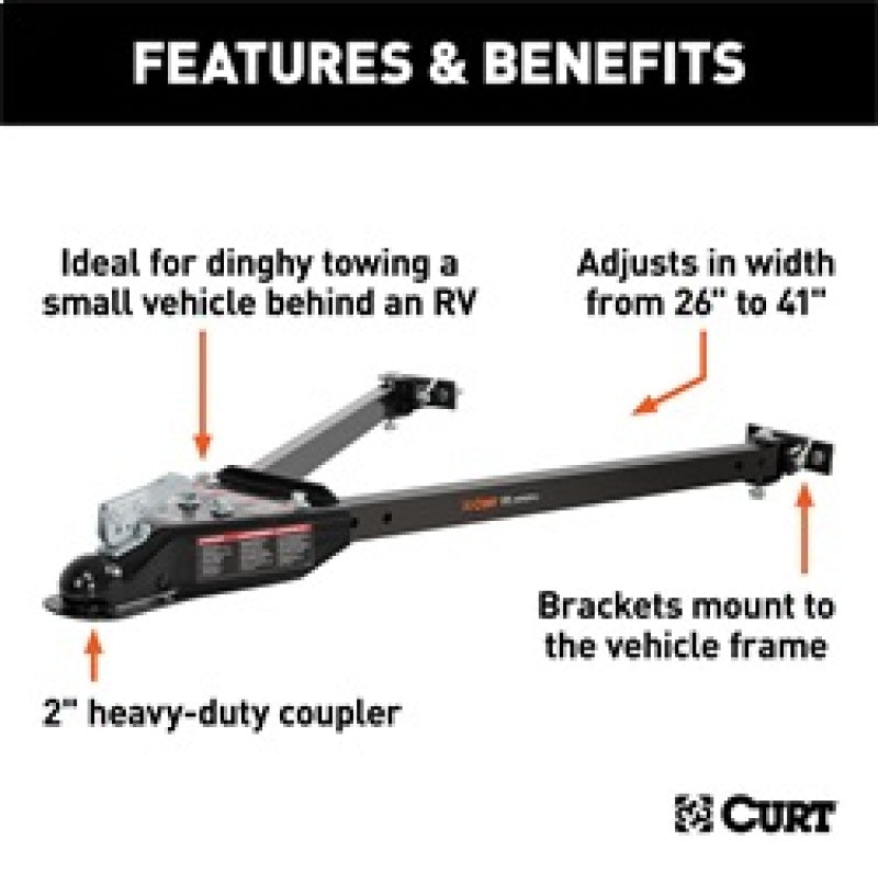 RockJock Curt Tow Bar with Adjustable Width Arms Car Mount 2in Ball 5000lbs Secondary image