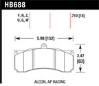 Hawk Alcon / AP Racing / Baer HPS Brake Pads dimensions diagram