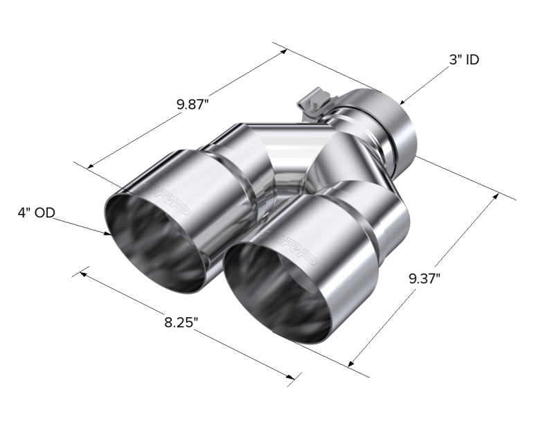 MBRP 3in ID / Dual 4in OD Out Staggered L 9.87in / R 9.37in Single Wall T304 SS Univ Exhaust Tip Secondary image