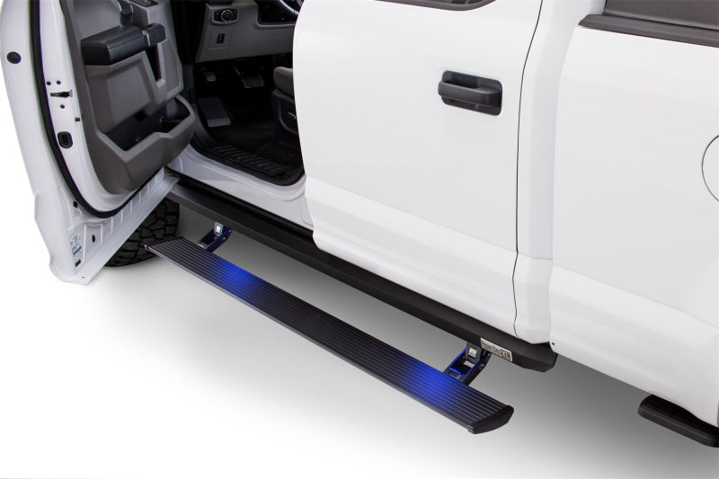 AMP Research 2015-2018 Ford F-150 SuperCrew PowerStep XL - Black installed on truck for easy access.