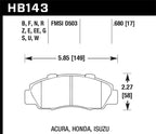 HB143 brake pad dimensions for Hawk 97-99 Acura CL/97-01 Integra Type-R / 97-01 Honda CRV/Prelude DTC-60 Race Front Brake Pads