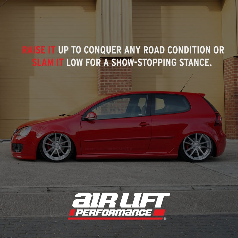 Air Lift 05-14 Audi A3 / 06-14 Volkswagen GTI Performance Front Kit on red car with modified stance