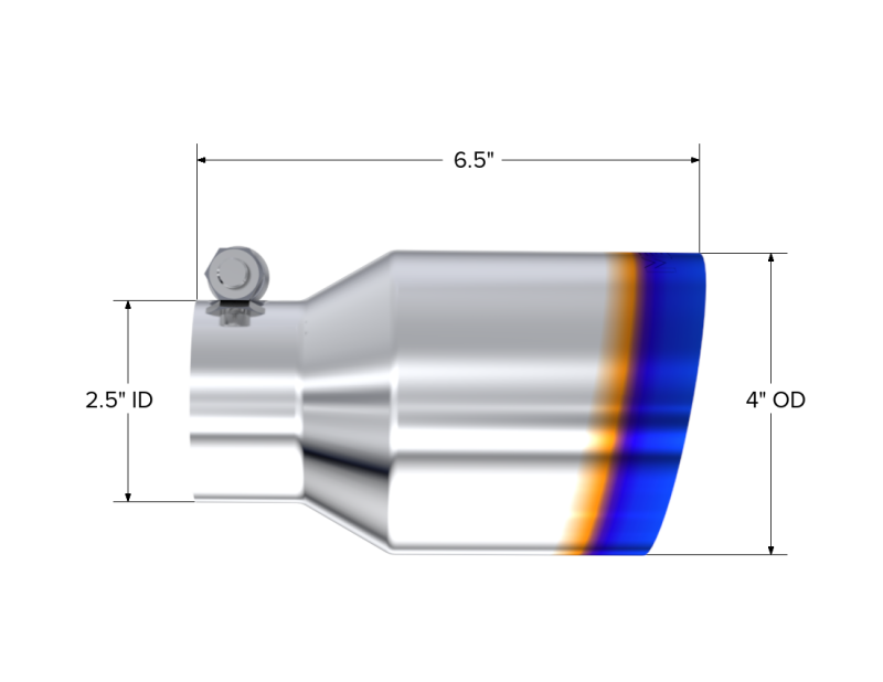 MBRP Burnt End Tip 2.5 ID 4 ID Out 6.5 length Single Wall Angle Cut 304 Stainless Steel Secondary image
