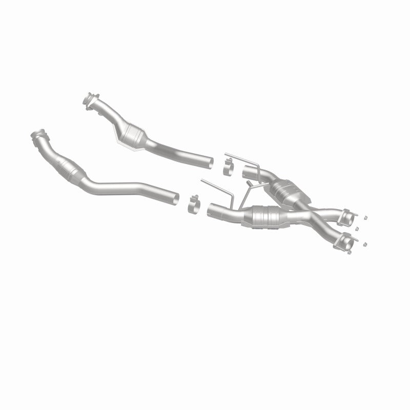 MagnaFlow Conv DF 86-93 Ford Mustang 5.0L CA catalytic converter system with stainless steel construction.