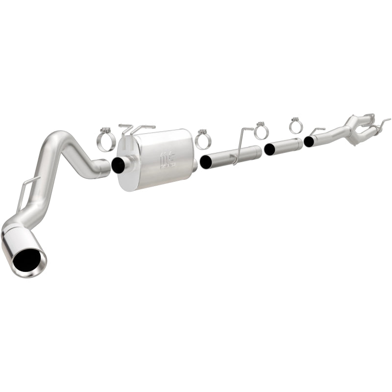 MagnaFlow Sys C/B 11-15 Ford Super Duty F250 6.2L EC CC, SS 3.5in Single Rear Pass Side Ext 5in Tip exhaust system.