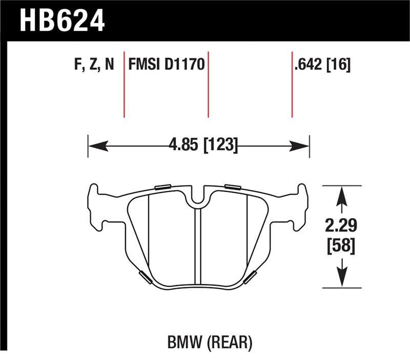 Hawk 06 BMW 330i/330xi / 07-09 335i / 07-08 335xi / 09 335d / 08-09 328i HPS Street Rear Brake Pads dimensions drawing